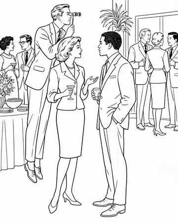 Black-and-white page as printed from HR Catastrophes' Guide to Professional Networking: Opera Glasses. Policy 1.9: Maintain eye contact. Do not scout for upgrades mid-sentence.