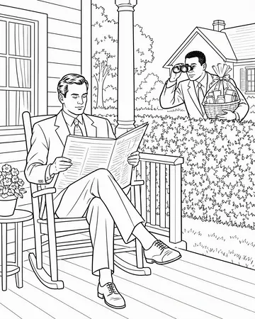 The black-and-white page of the same scene: The Hedge